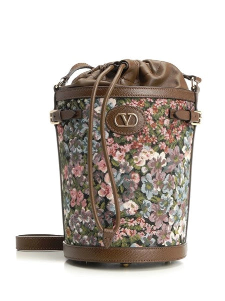 Borsa a secchiello in tessuto jacquard