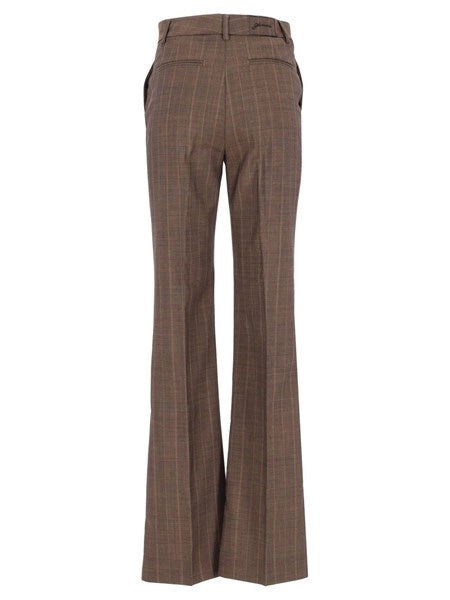 Pantaloni in lana gessata marrone