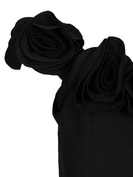 Abito midi in crêpe nero con stampa floreale