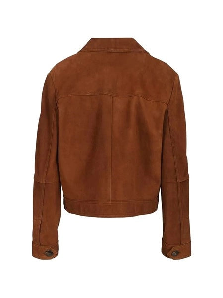 Giacca boxy in pelle scamosciata