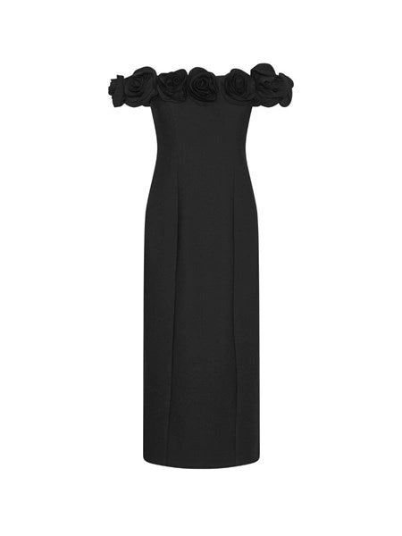 Abito midi in crêpe nero con stampa floreale
