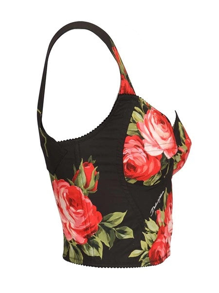 Top bustier stampa bouquet rose