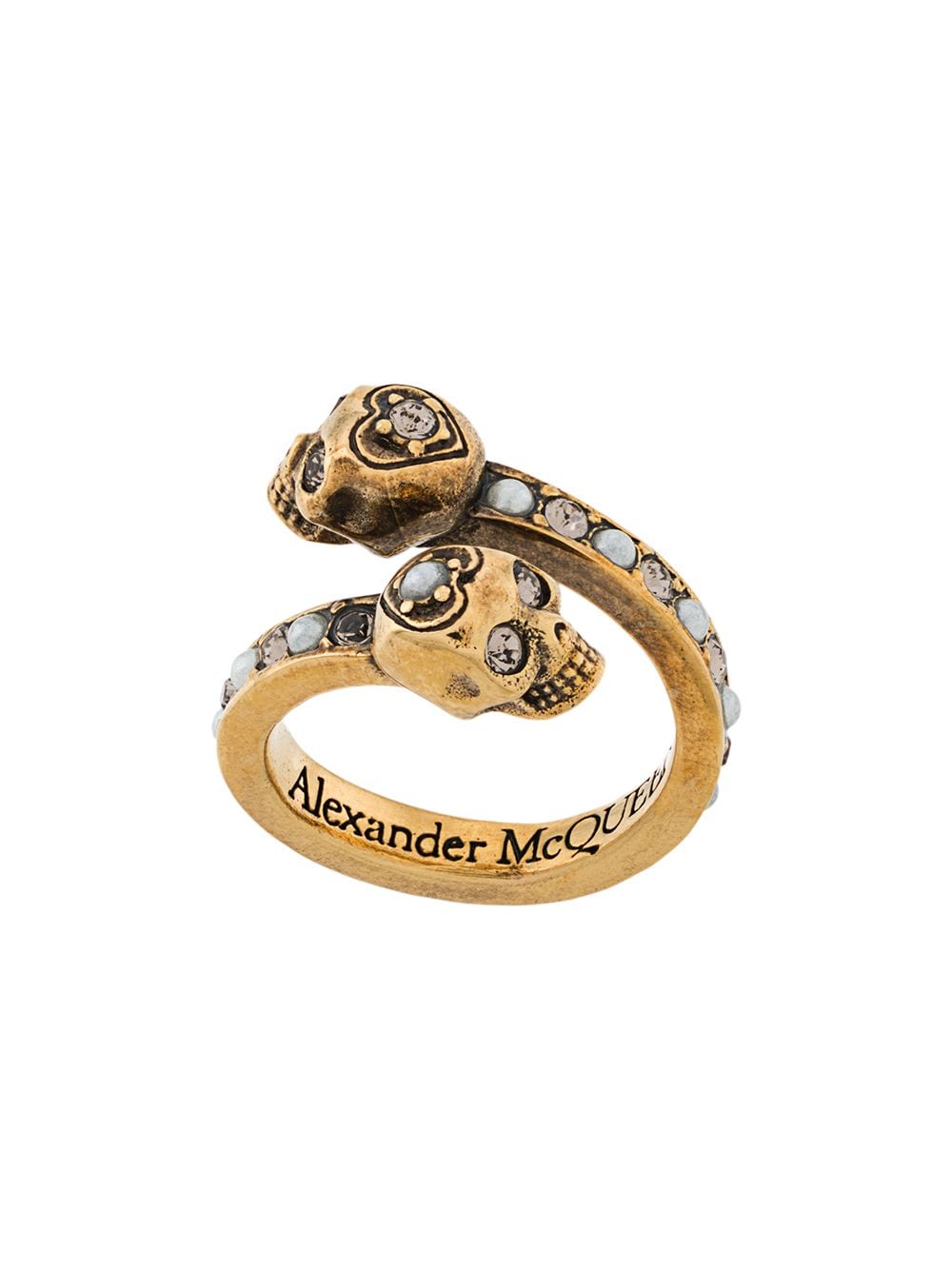 GOLD-TONE BRASS WRAP-AROUND SKULL RING