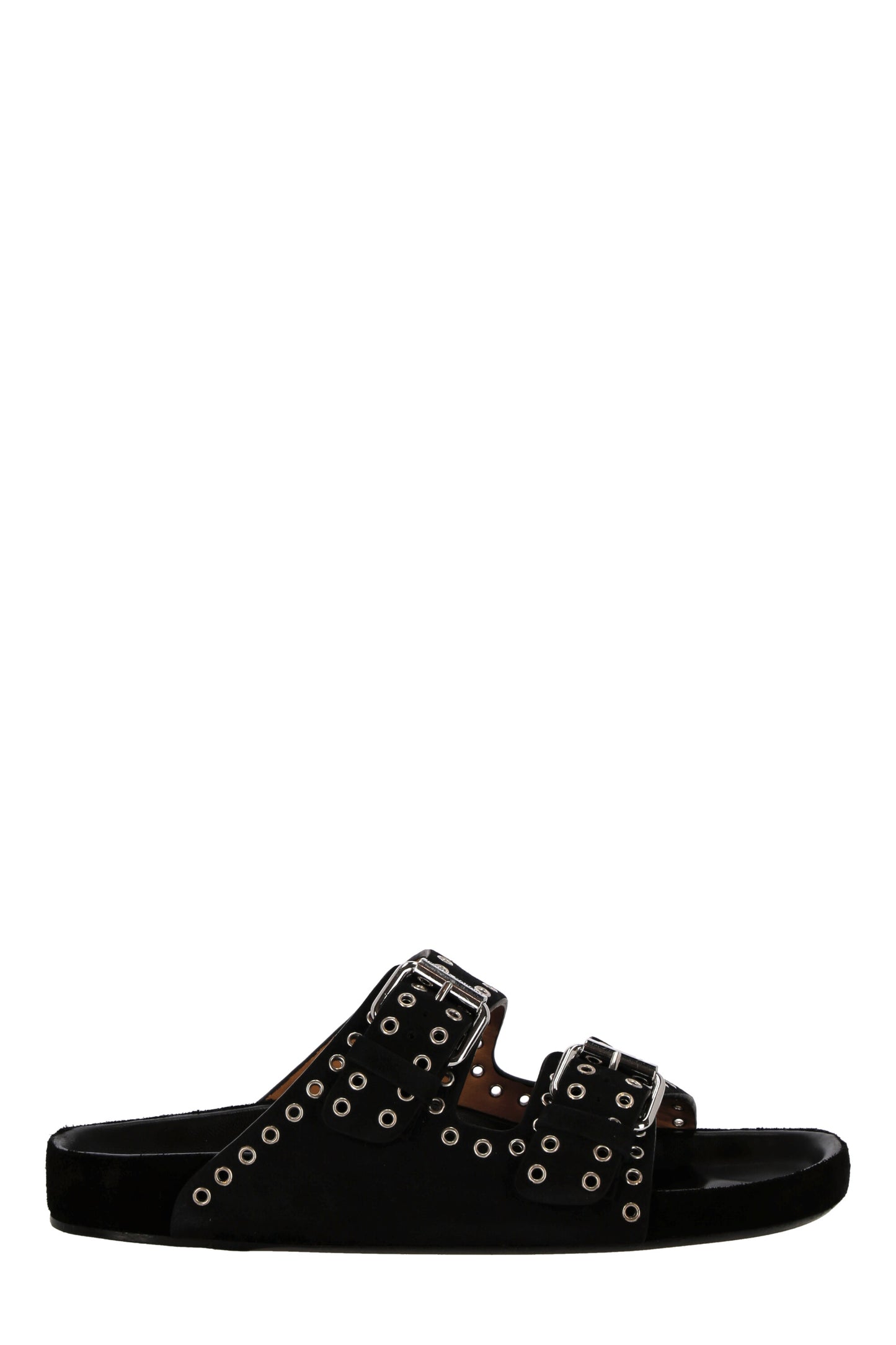 EYELET STUDDED SUEDE SANDALS