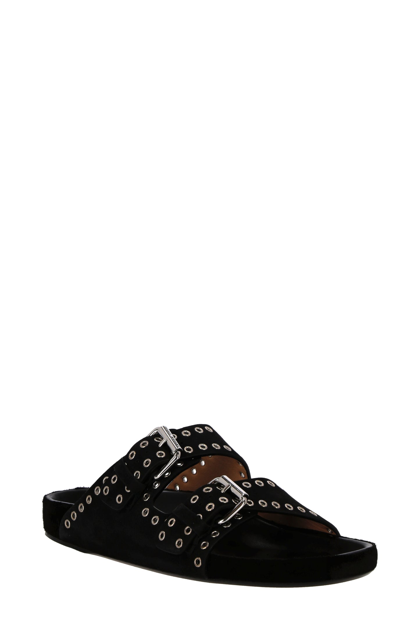 EYELET STUDDED SUEDE SANDALS