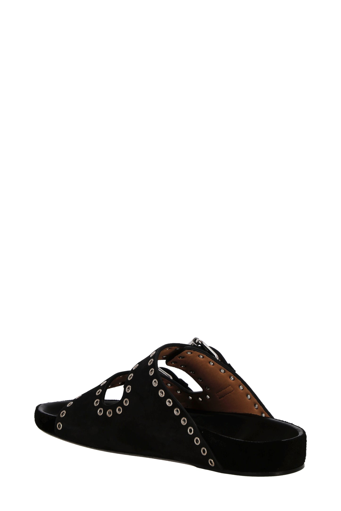EYELET STUDDED SUEDE SANDALS