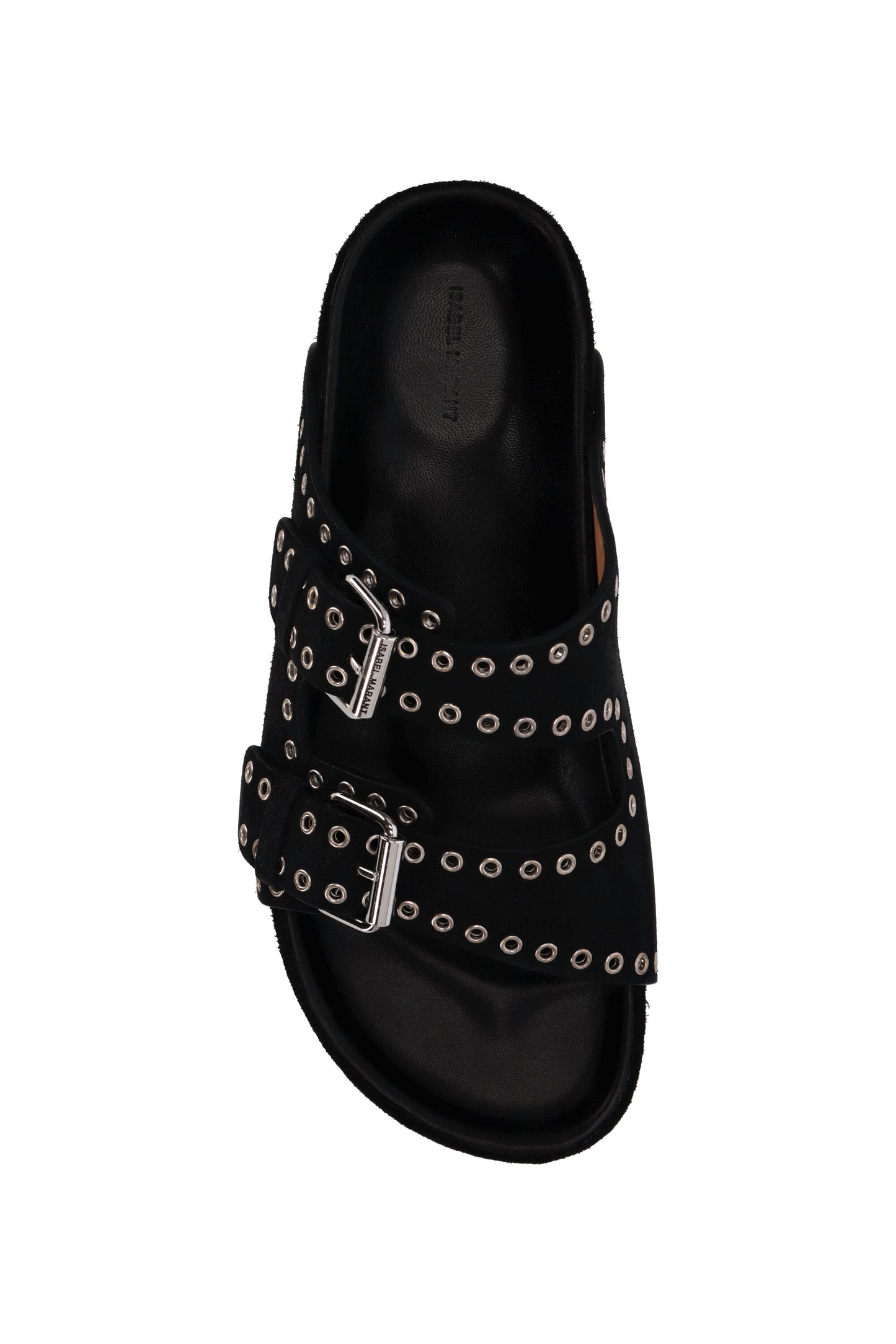 EYELET STUDDED SUEDE SANDALS