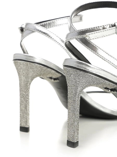 Sandali in pelle metallizzata con cristalli