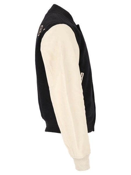 Giacca bomber in misto lana e pelle