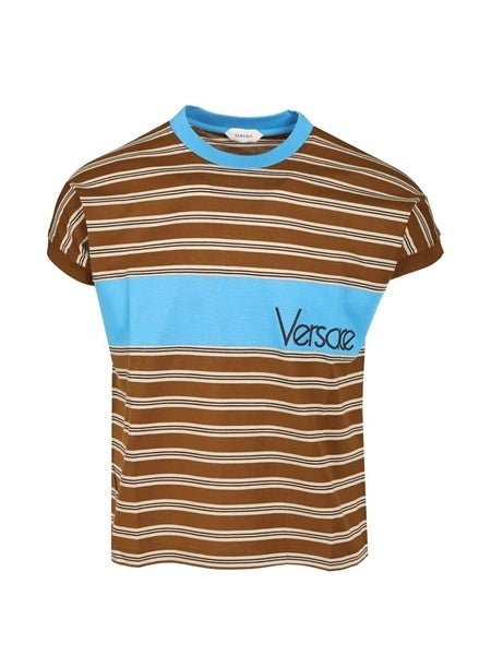 T-shirt in cotone a righe con intarsio