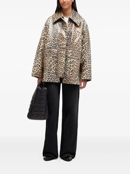 Giacca di cotone laminato leopardo