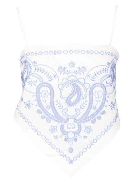 Top in lino e cotone con ricamo