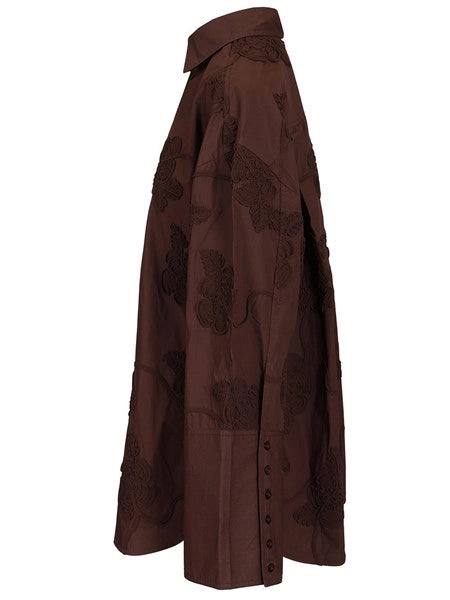 camicia oversize Flower marrone scuro