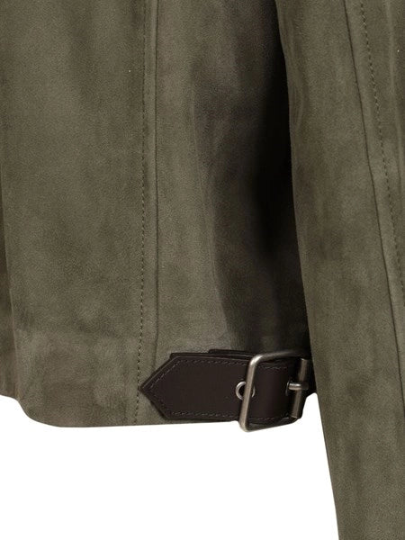 Giacca con zip in pelle di agnello scamosciata
