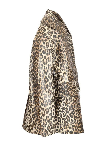 Giacca di cotone laminato leopardo