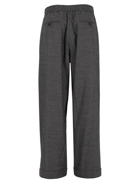 Pantaloni over in lana vergine e cashmere effetto denim