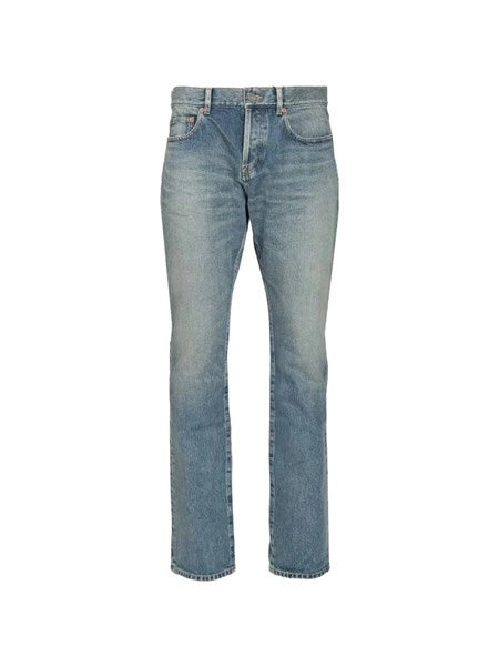 jeans slim rilassati a vita bassa in denim blu
