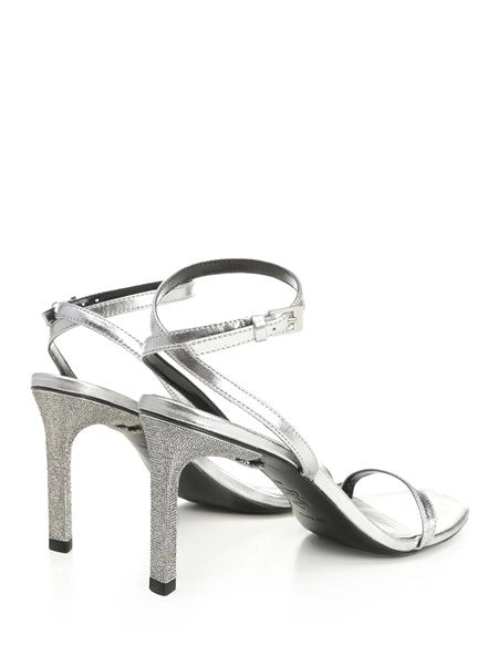 Sandali in pelle metallizzata con cristalli