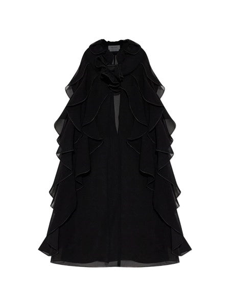 Top cut-out in georgette di seta con ruches