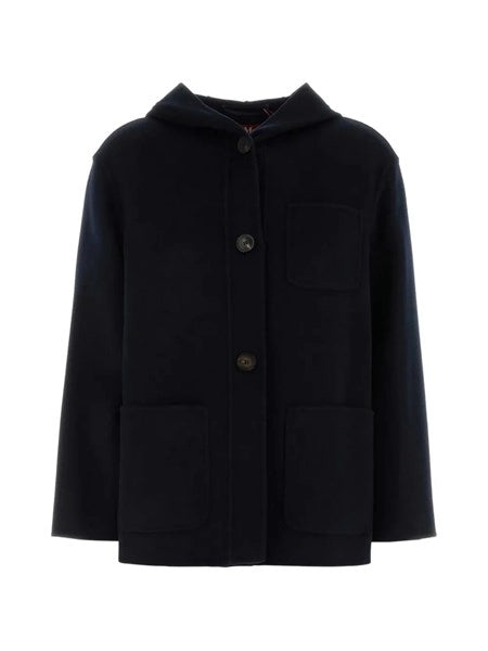Cappotto con cappuccio in lana, cachemire e seta