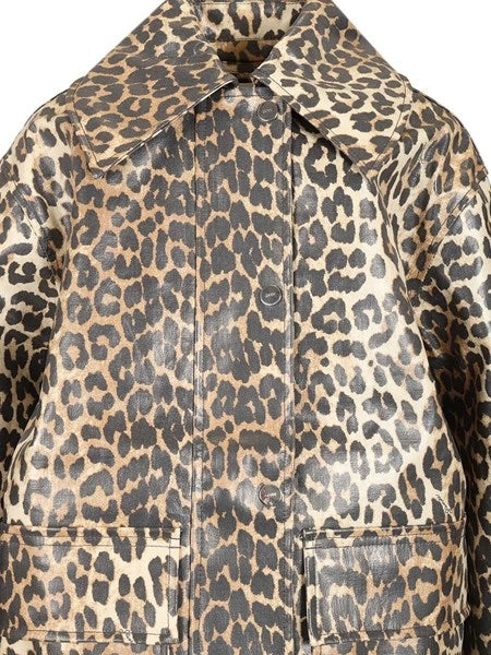 Giacca di cotone laminato leopardo