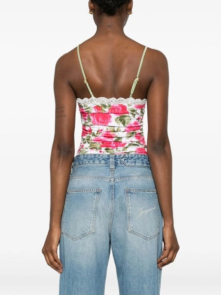 Body arricciato con stampa rose