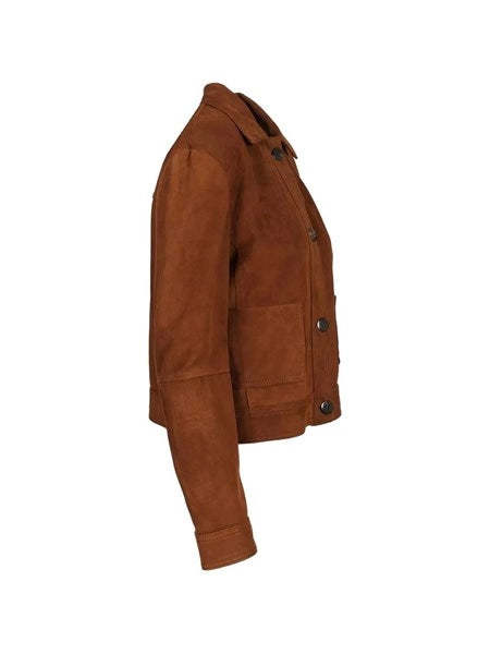 Giacca boxy in pelle scamosciata