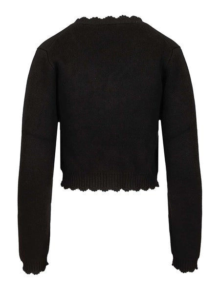 Cardigan nero con applicazioni all'uncinetto