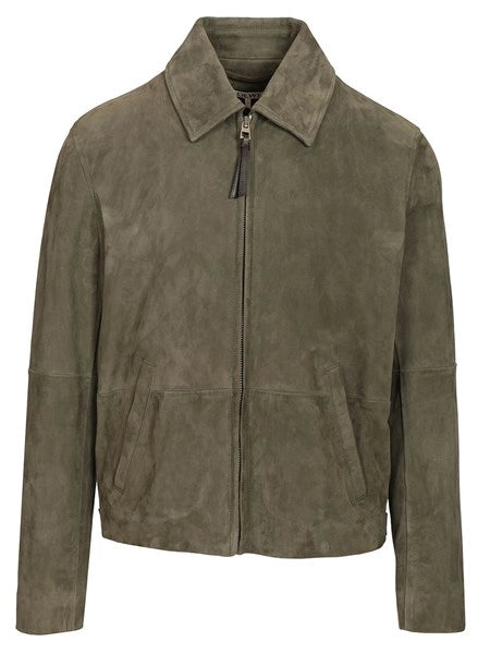 Giacca con zip in pelle di agnello scamosciata