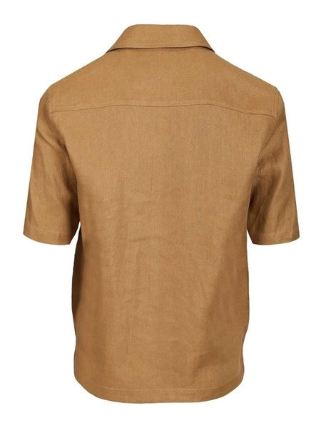 Camicia a maniche corte con cerniera in twill di lino