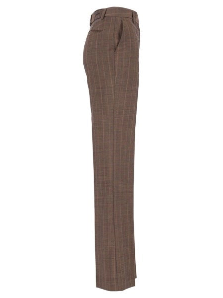 Pantaloni in lana gessata marrone