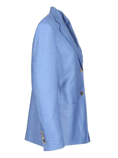 Blazer monopetto in canvas di lana e seta