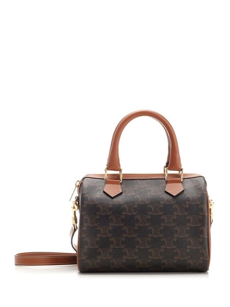 Borsa Boston piccola in tela Triomphe e pelle di vitello