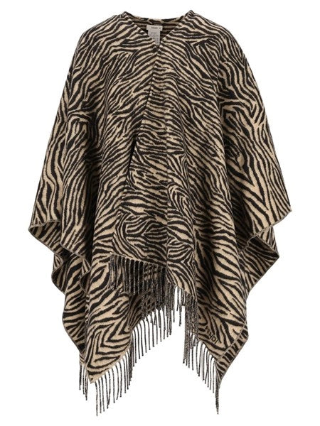 Poncho in lana con stampa Tiger animalier