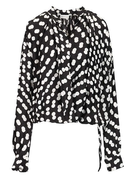 Camicetta drappeggiata in raso jacquard a pois