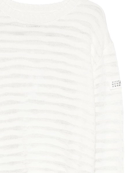 Maglione girocollo in cotone a righe a maglia aperta