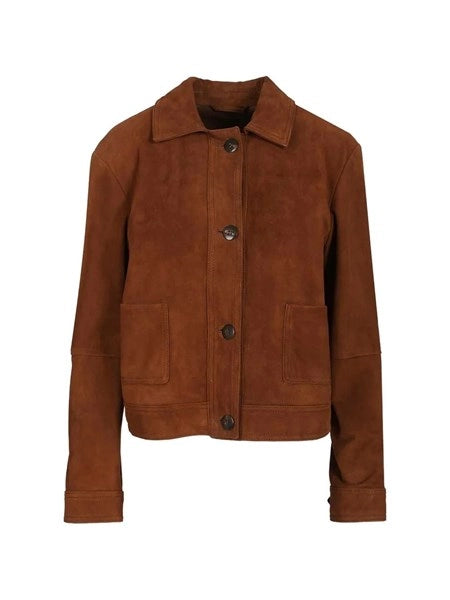 Giacca boxy in pelle scamosciata