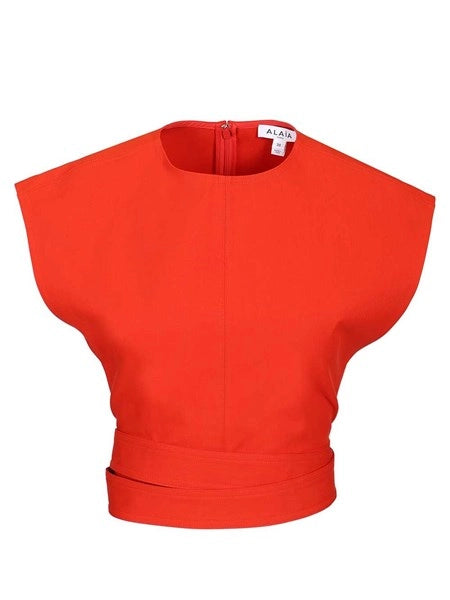 Top cropped in gabardine di cotone con fascia