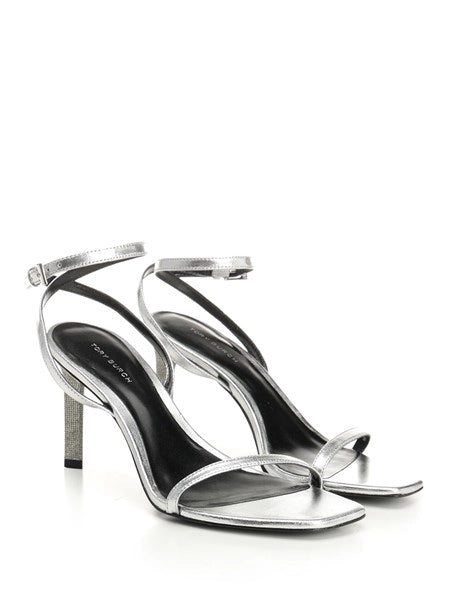 Sandali in pelle metallizzata con cristalli