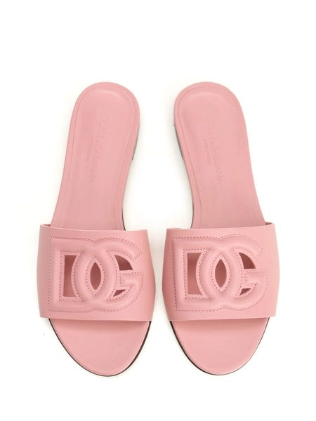 Slide in pelle di vitello e logo DG