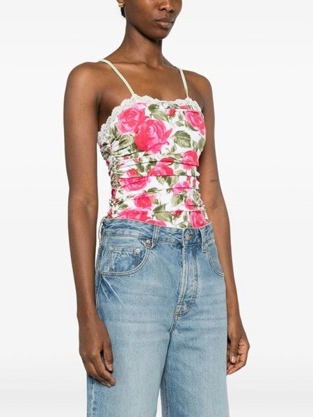 Body arricciato con stampa rose