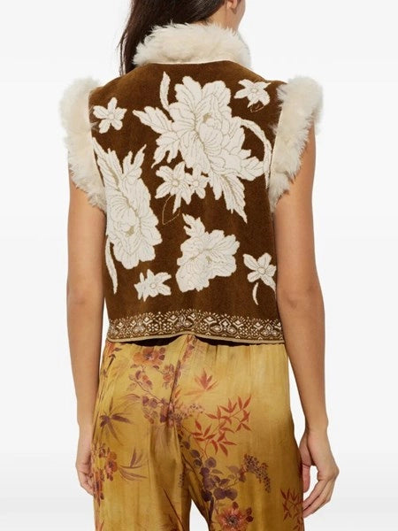 Gilet bordi eco fur jaquard ciniglia "the lotus"