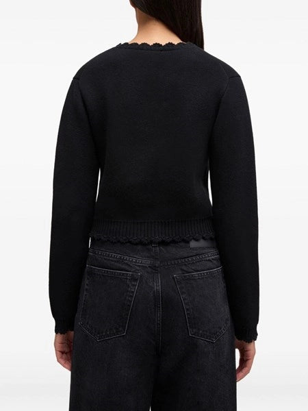 Cardigan nero con applicazioni all'uncinetto