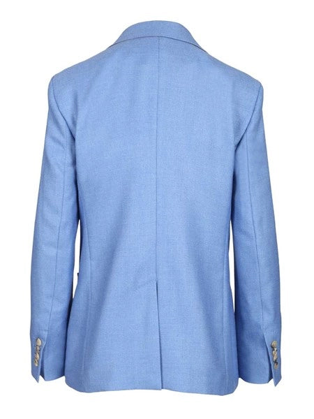 Blazer monopetto in canvas di lana e seta