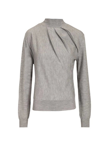 Pullover a collo alto in misto lana drappeggiato