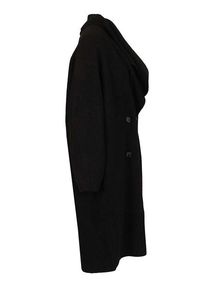 Cardigan doppiopetto in lana a coste