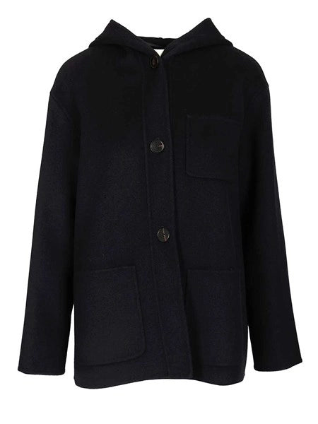 Cappotto con cappuccio in lana, cachemire e seta