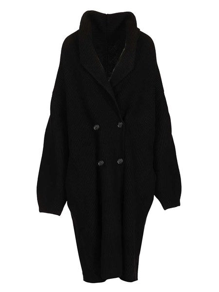 Cardigan doppiopetto in lana a coste