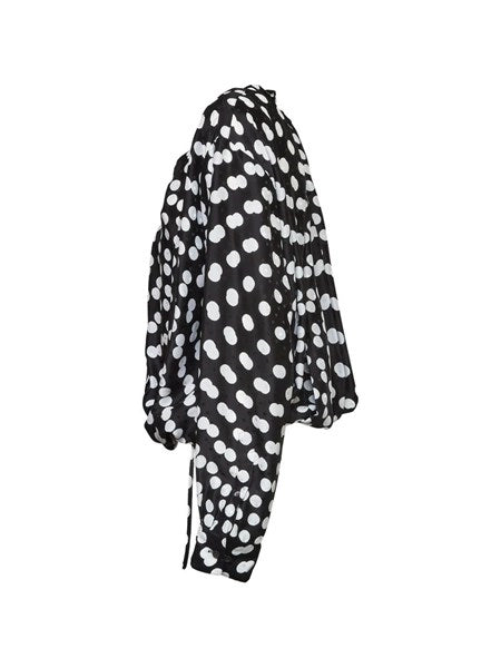 Camicetta drappeggiata in raso jacquard a pois