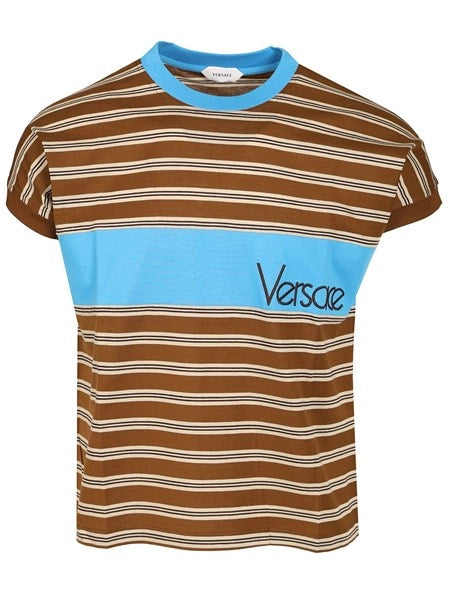 T-shirt in cotone a righe con intarsio